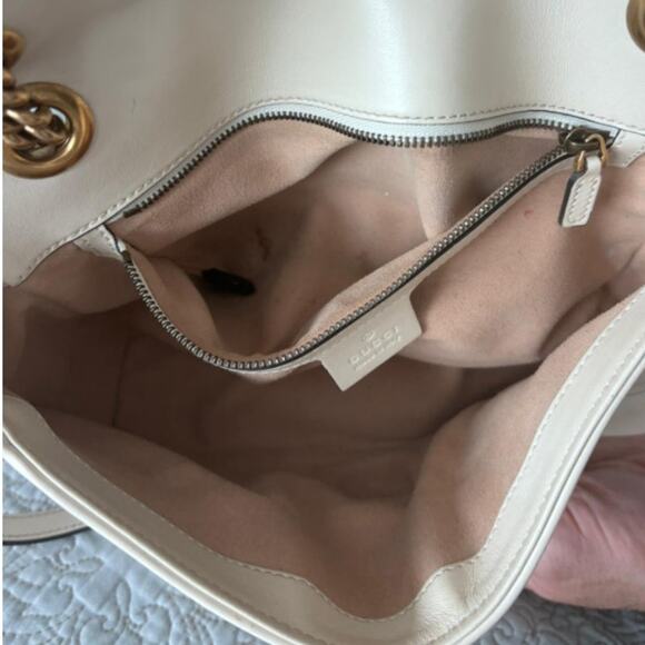 Gucci GG Marmont Small Chain Shoulder Bag Leather Chevron Logo Luxe Neutral Soft - Picture 13 of 15